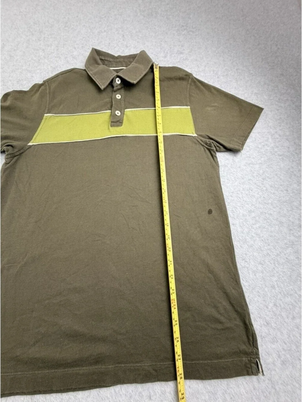 Banana Republic Mens Polo Shirt M Olive Green Lime Stripe Cotton Short Sleeve
